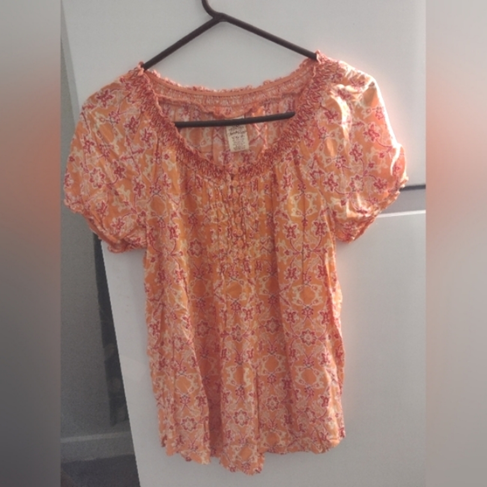 Faded Glory Orange Smocked Short Sleeve Blouse Size M(8-10).